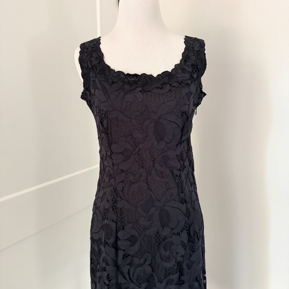Josie Natori Black Lace Sheath Dress Womens 10 Sleeveless Stretch Bodycon LBD - Picture 6 of 14